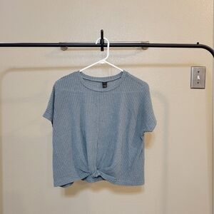 SHEIN Blueish Gray Twist Front Waffle Knit Solid Tee size XS